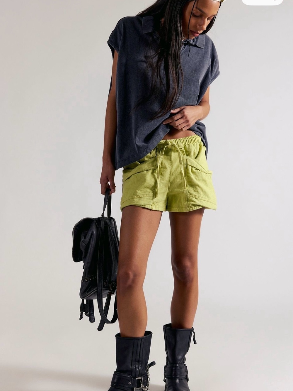 NWT Free People Good Fortune Solid Cotton-Linen Shorts color: warm olives
